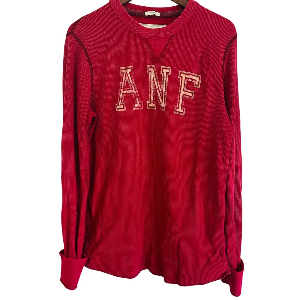 Abercrombie Mens VTG Y2K Grunge Waffle Knit Thermal Shirt M Muscle Fit ANF Red